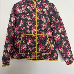 Modcloth Floral Puffer Jacket with Yellow Accents
